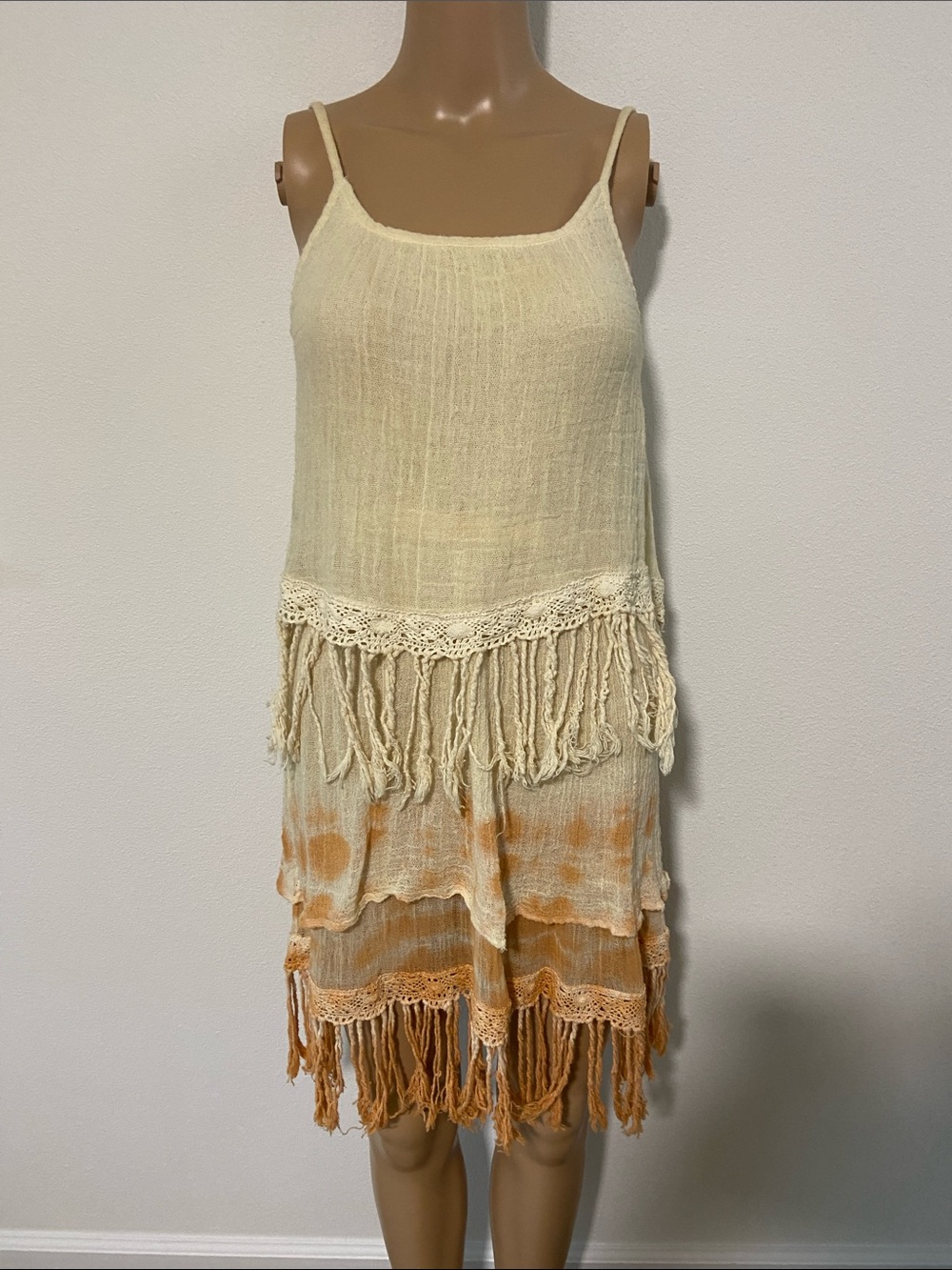 Jen's Pirate Booty Cream and Orange Fringe Tiered Camisole